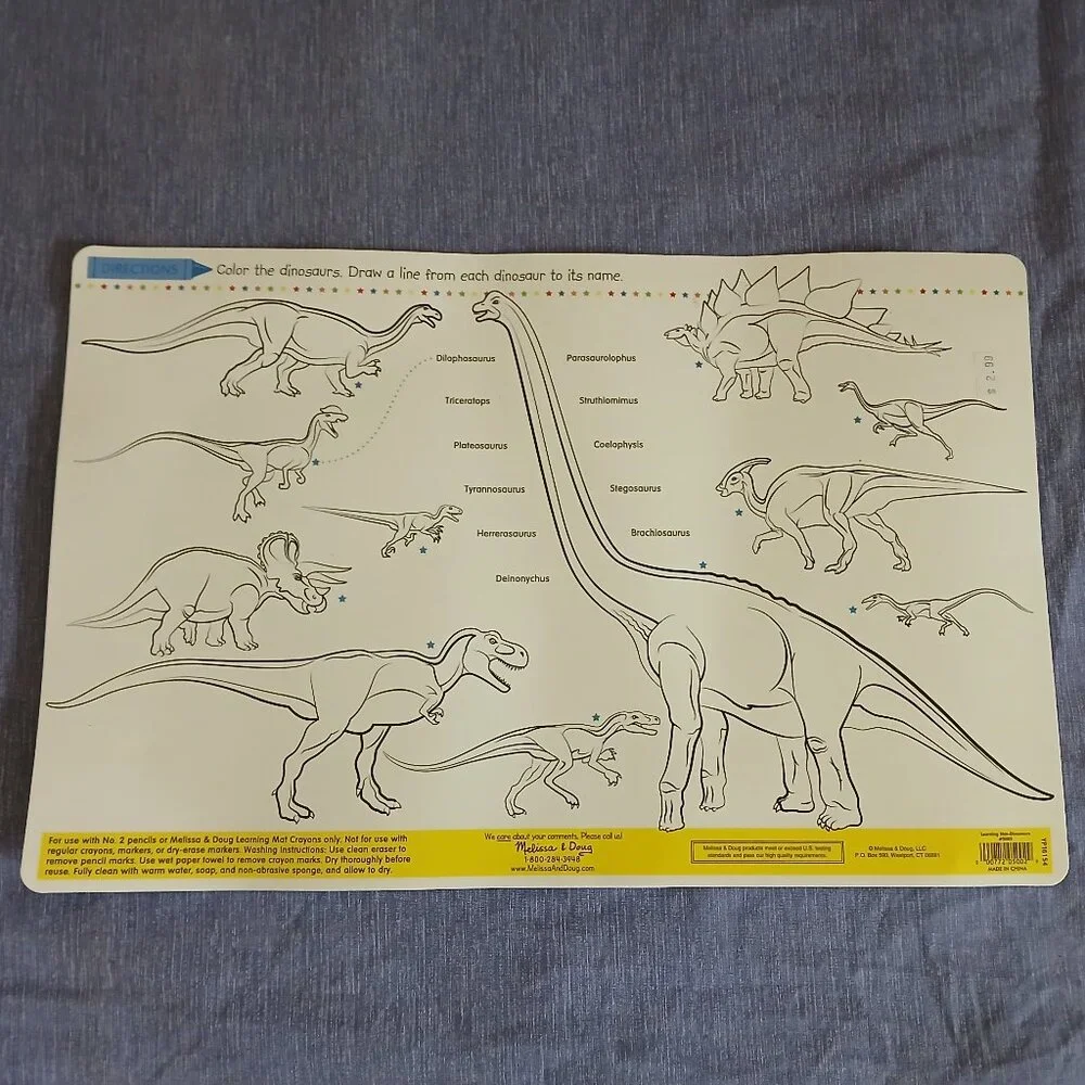 Melissa & Doug Learning Mat Color Dinosaurs # 5002 New